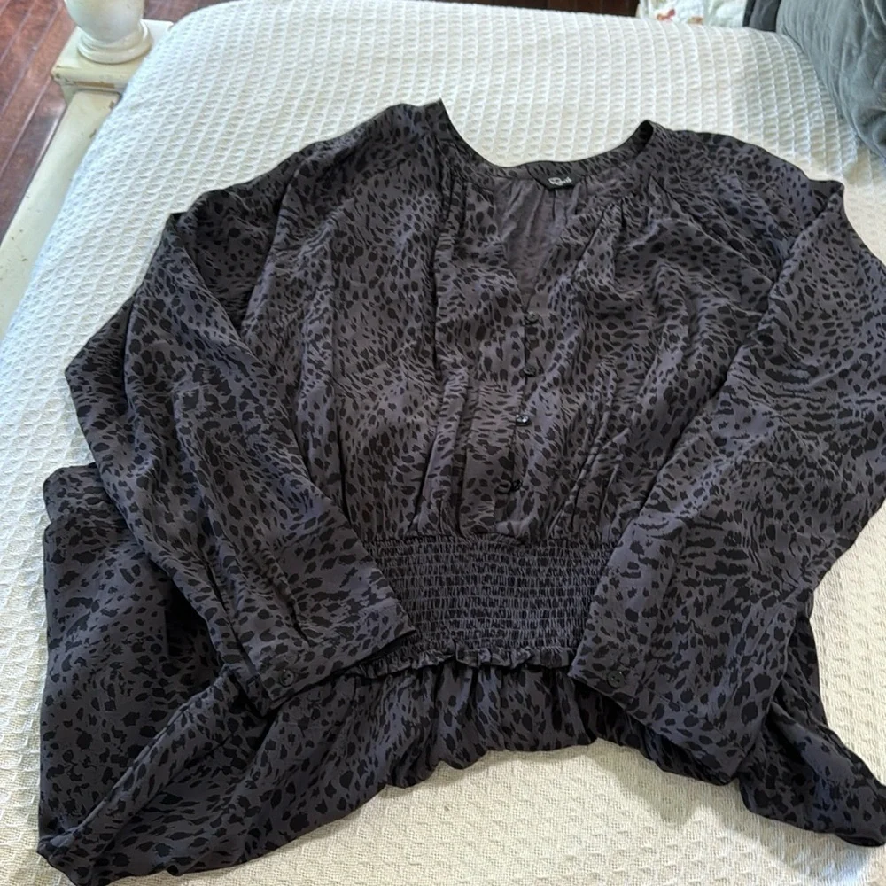 Rails Jasmine‎ Boho Long Sleeve Smock Waist Mini Dress  in Spotted Slate - Picture 4 of 14
